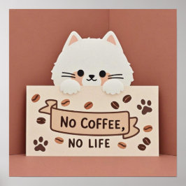 かわいい小さな猫の肉球の跡とコーヒー豆 ポスター