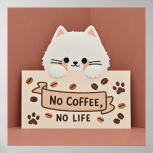 かわいい小さな猫の肉球の跡とコーヒー豆 ポスター