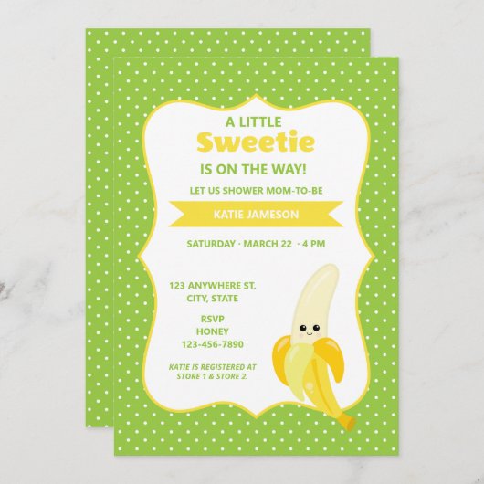 かわいい小さな甘いバナナ赤ちゃんシャワー 招待状 (正面/裏面)