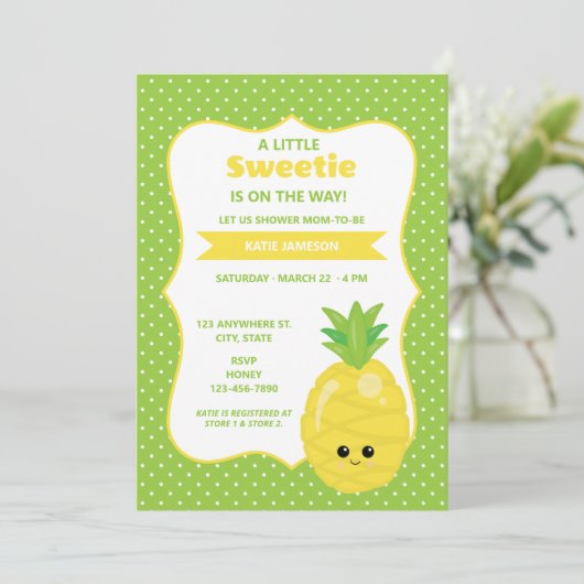 かわいい小さな甘いパイナップル赤ちゃんシャワー 招待状 (スタンド正面)