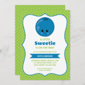 かわいい小さな甘いブルーベリーベビーシャワー 招待状 (正面/裏面)