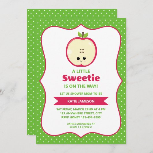 かわいい小さな甘いリンゴ赤ちゃんシャワー招待状 招待状 (正面/裏面)