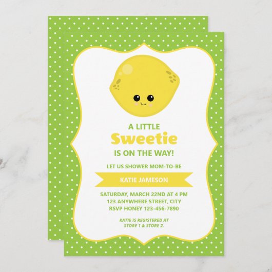 かわいい小さな甘いレモン赤ちゃんシャワー 招待状 (正面/裏面)