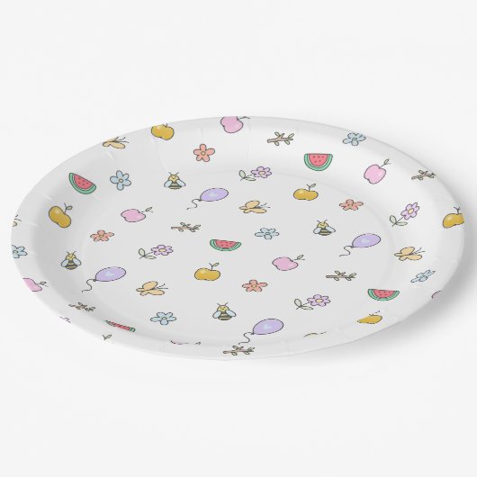 かわいい小さな生き物 – 子供の誕生日 ペーパープレート (アングル)