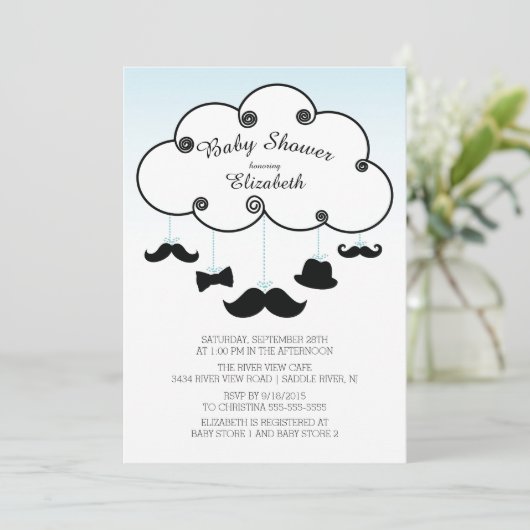 かわいい小さな男の口ひげベビーシャワー招待状 招待状 (スタンド正面)