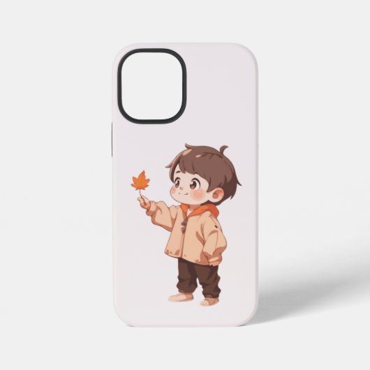 かわいい小さな男の子に持たれた紅葉 iPhoneケース (裏面)