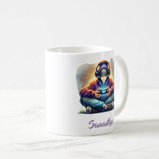 かわいい小さな男の子の遊10代の若者のビデオゲーム コーヒーマグカップ (正面右)