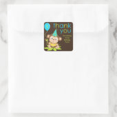 かわいい小さな男の子モンキーサンキューステッカー スクエアシール (バッグ)