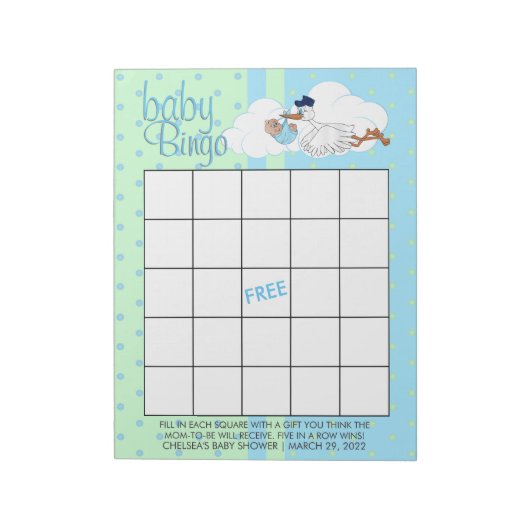 かわいい小さな男の赤ちゃんでコウノトリ – Bingo ノートパッド (回転)