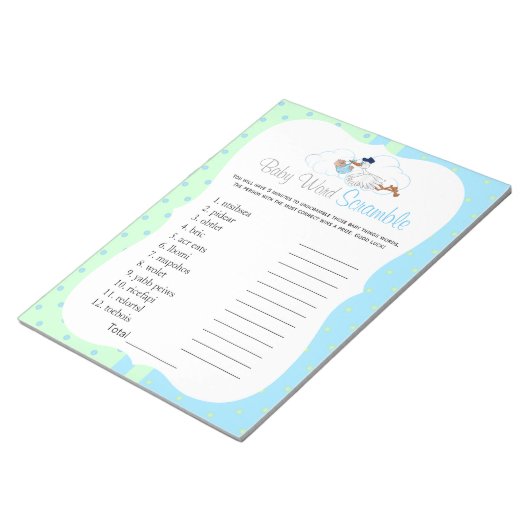 かわいい小さな男の赤ちゃんでコウノトリ – Scramble ノートパッド (アングル)