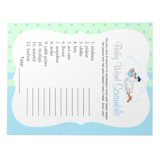 かわいい小さな男の赤ちゃんでコウノトリ – Scramble ノートパッド (正面)