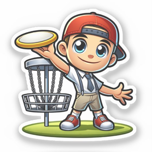 かわいい小さな男の遊子のディスクゴルフ シール (正面)