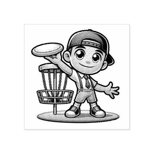 かわいい小さな男の遊子のディスクゴルフ ラバースタンプ (インプリント)