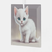 かわいい小さな白い子猫 ガラスオーナメント (正面左)