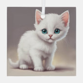 かわいい小さな白い子猫 ガラスオーナメント (裏面)