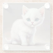 かわいい小さな白い子猫 ガラスコースター (裏面)