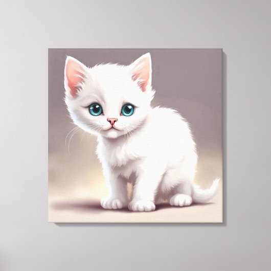 かわいい小さな白い子猫 キャンバスプリント (正面)