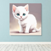 かわいい小さな白い子猫 キャンバスプリント (インサイチュ (ウッドフロア))