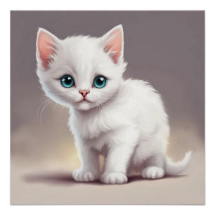 かわいい小さな白い子猫 ポスター
