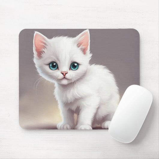 かわいい小さな白い子猫 マウスパッド (マウス)