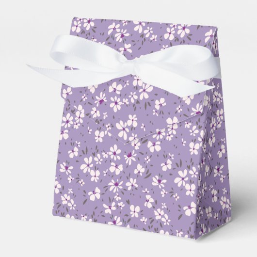 かわいい小さな白と紫の花を青い背景に フェイバーボックス (正面サイド)