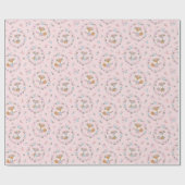 かわいい小さな秋キツネと花ピンク ラッピングペーパー (フラット)