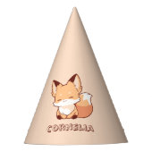 かわいい小さな笑顔のキツネの名前付きデザイン パーティーハット (正面)