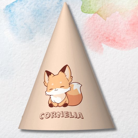 かわいい小さな笑顔のキツネの名前付きデザイン パーティーハット