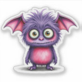 かわいい小さな紫とピンクの怪物 シール (正面)