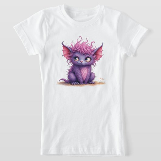 かわいい小さな紫とピンクの怪物 Tシャツ (レイダウン)