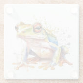 かわいい小さな緑の木のカエル水色 ガラスコースター (裏面)