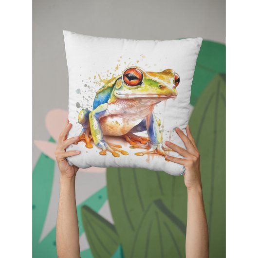 かわいい小さな緑の木のカエル水色 クッション