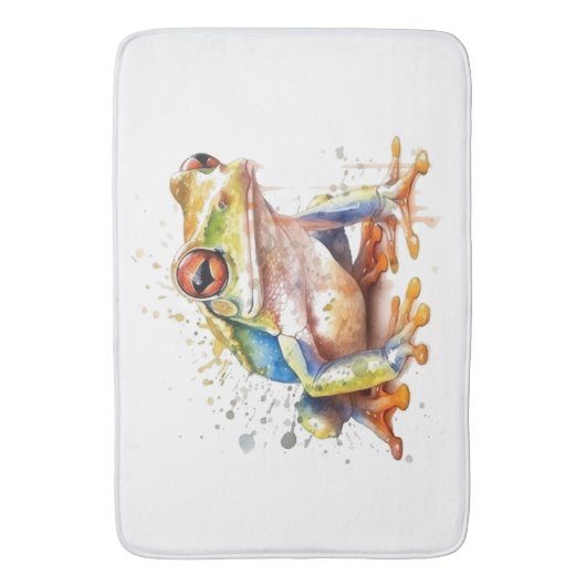 かわいい小さな緑の木のカエル水色 バスマット (正面縦)