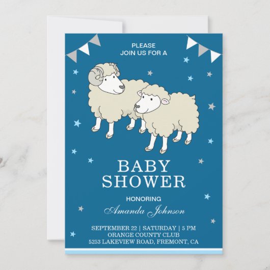 かわいい小さな羊と子羊の赤ちゃんシャワー招待状 招待状 (正面)