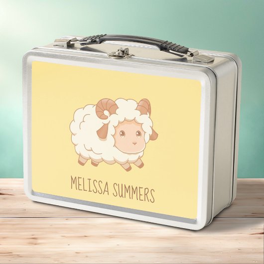 かわいい小さな羊のラムの黄色 メタルランチボックス