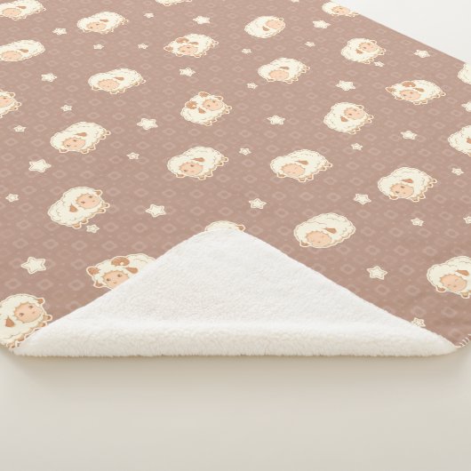 かわいい小さな羊の模様（茶色） シェルパブランケット (3/4)