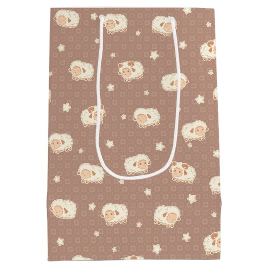 かわいい小さな羊の模様（茶色） ミディアムペーパーバッグ (裏面)