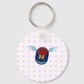 かわいい小さな翼の靴の漫画とピンクのハート キーホルダー (正面)