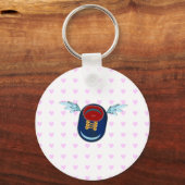 かわいい小さな翼の靴の漫画とピンクのハート キーホルダー (正面)