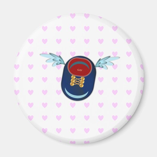 かわいい小さな翼の靴の漫画とピンクのハート マグネット (正面)