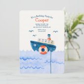 かわいい小さな船の誕生日パーティー 招待状 (スタンド正面)