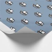 かわいい小さな船オンブルー ラッピングペーパー (角)