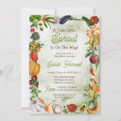 かわいい小さな芽が赤ちゃんシャワーの途中にある 招待状 (正面)