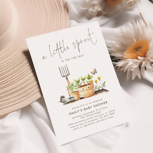 かわいい小さな芽の庭の赤ちゃんシャワー 招待状