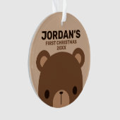 かわいい小さな茶色のクマパーソナライズされた名セラ オーナメント (正面)