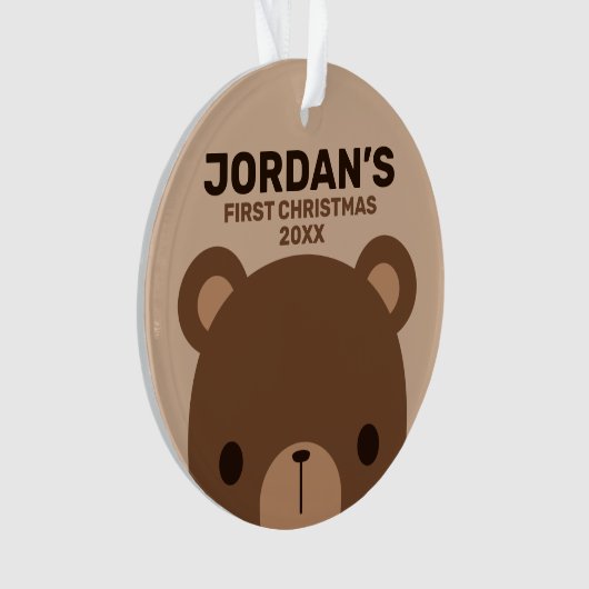 かわいい小さな茶色のクマパーソナライズされた名セラ オーナメント (正面)