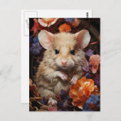 かわいい小さな茶色のネズミのカラフル花 ポストカード (正面/裏面)
