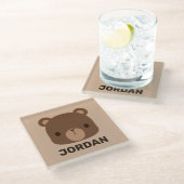 かわいい小さな茶色の熊の名前パーソナライズされた付き ガラスコースター (アングル)