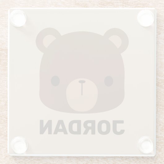 かわいい小さな茶色の熊の名前パーソナライズされた付き ガラスコースター (裏面)