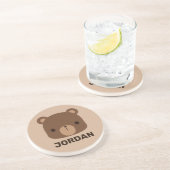 かわいい小さな茶色の熊の名前パーソナライズされた付き コースター (側面)